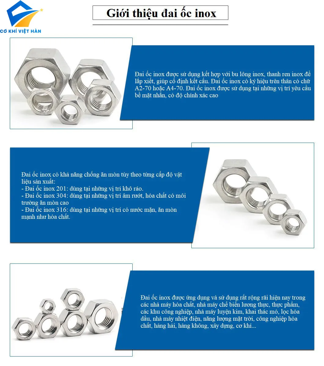 Ê Cu Inox / Đai Ốc Inox Tiêu Chuẩn DIN 934