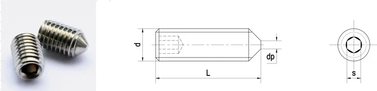 Vít Trí Lục Giác Đầu Nhọn Inox (DIN 914)