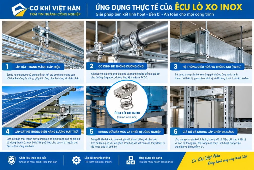 Ứng Dụng đai ốc lò xo inox
